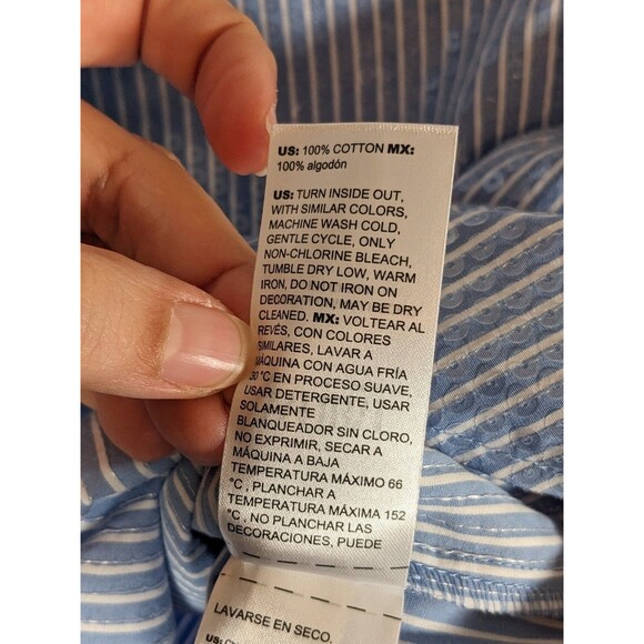 WHBM Button Down Sequin Striped Poplin Shirt Blue White Stripe Women's Size 4 - Picture 9 of 10